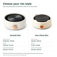 Dimensions des plaques chauffantes électriques Smooth Rim et Four-Point Rim en centimètres et en pouces