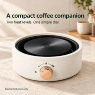 Plaque chauffante électrique compacte blanc ivoire à deux niveaux de chauffe sur un comptoir café