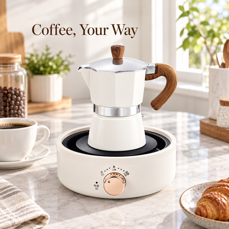 Electric Hot Plate for Moka Pots – 12cm, Dial Control, White - immagine del prodotto