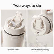 Close-up of the silicone straw and direct-drinking opening on the cup lid