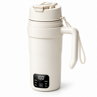 Ivory 550 ml electric kettle cup with removable handle and dual-drinking lid on a white background
