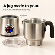 Detachable stainless steel milk frother jug with handle and pouring spout
