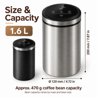 Electric Vacuum Coffee Canister – 1.6L Stainless Steel, Digital Touch Lid - miniatura 6