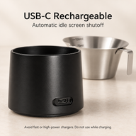 Rear USB-C charging port on the black Yozcoffee cup scale with the stainless steel cup removed
