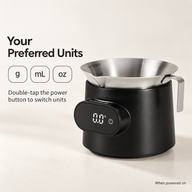 Yozcoffee espresso cup scale with g, mL and oz unit switching by double-tapping the power control
