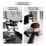 Comparison showing cleaner espresso dosing with the Yozcoffee magnetic espresso dosing funnel ring