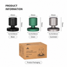 Product chart showing Black, Green and Silver espresso tampers in 51mm, 53mm and 58mm sizes