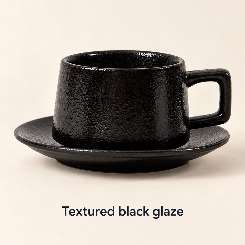 Juego de taza y platillo de cerámica esmaltada oscura - dark-05
