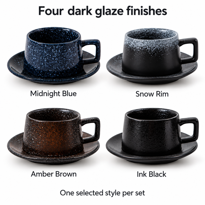 Juego de taza y platillo de cerámica esmaltada oscura - dark-07