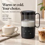 Four milk frother modes: warm foam, warm milk, light warm foam and cold foam