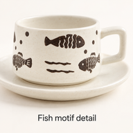 Juego de taza y platillo de cerámica Peces y hojas - nature-05