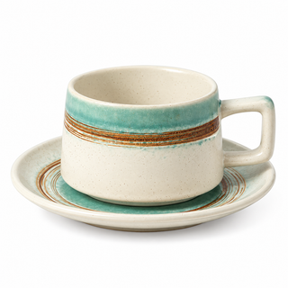 Juego de taza y platillo de cerámica Borde y aro - rim-01
