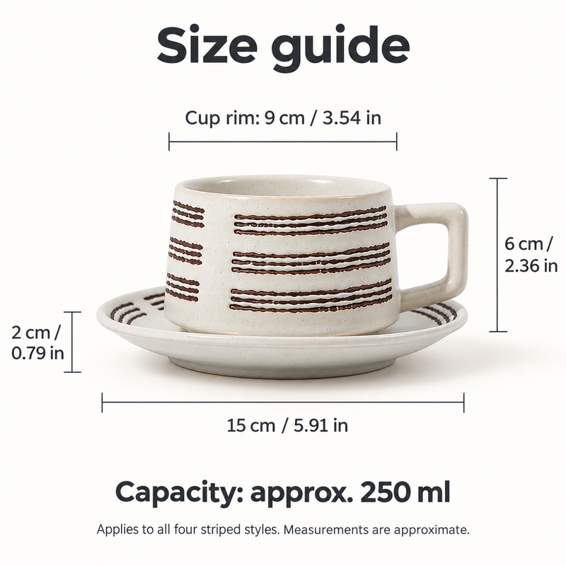 Juego de taza y platillo de cerámica a rayas - stripe-06
