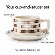 Juego de taza y platillo de cerámica a rayas - una taza y un platillo a juego