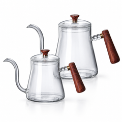 Glass Gooseneck Pour-Over Kettle – 360/600ml, Wooden Handle & Glass Lid