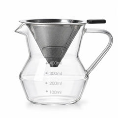 Glass Pour Over Coffee Maker – 400ml, Reusable Steel Filter