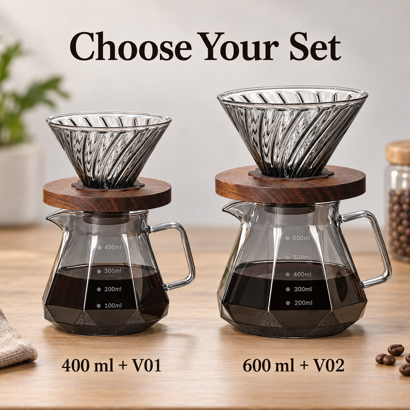 Smoked Glass Pour-Over Coffee Set – 400/600ml, Glass Dripper - immagine del prodotto