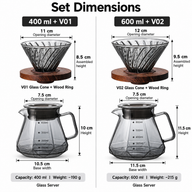 Smoked Glass Pour-Over Coffee Set – 400/600ml, Glass Dripper - miniatura 6