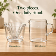 Yozcoffee two-piece pour-over set showing the glass dripper and 400 ml server