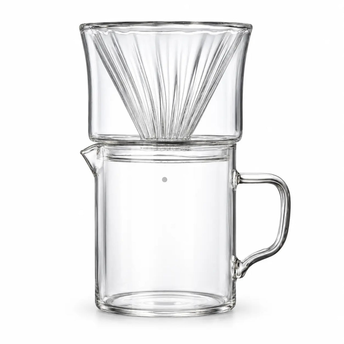 Yozcoffee clear glass pour-over set with ribbed dripper and 400 ml handled server on white