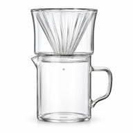 Yozcoffee clear glass pour-over set with ribbed dripper and 400 ml handled server on white