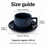 Taza y platillo de cerámica esmaltada: guía de tamaño Azul medianoche
