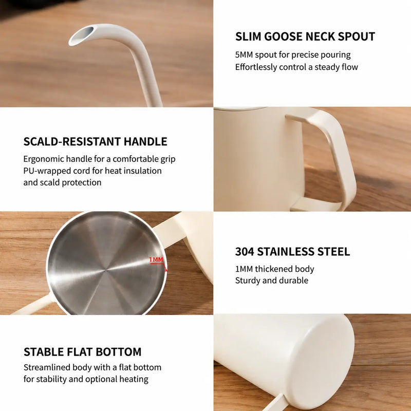 Gooseneck Pour Over Kettle 350ml Stainless Steel 5mm Spout: feature details