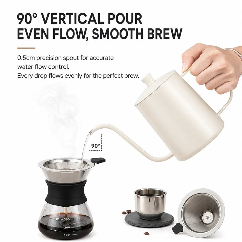 Gooseneck Pour Over Kettle 350ml Stainless Steel 5mm Spout: precise control