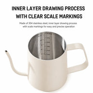 Gooseneck Pour Over Kettle 350ml Stainless Steel 5mm Spout: scale markings