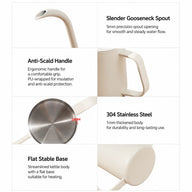 Gooseneck Pour Over Kettle 350ml Stainless Steel 5mm Spout: side features