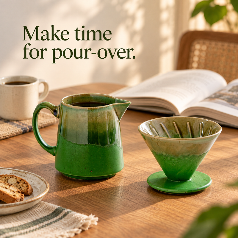 Green Reactive Glaze Ceramic Pour Over Coffee Set – 450ml - immagine del prodotto
