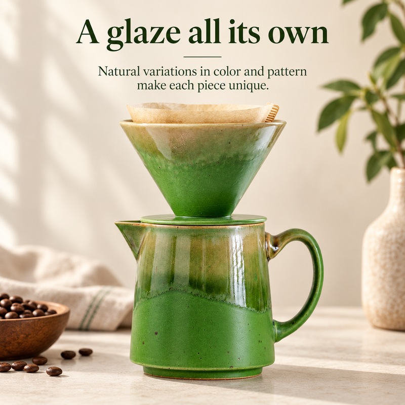 Green Reactive Glaze Ceramic Pour Over Coffee Set – 450ml - immagine del prodotto