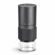Gray Yozcoffee 35-setting electric burr coffee grinder on a white background