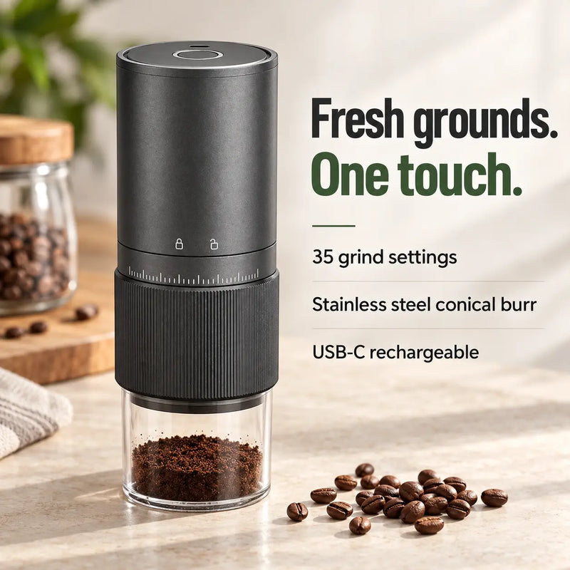 Yozcoffee electric grinder with 35 grind settings, stainless steel conical burr and USB-C charging
