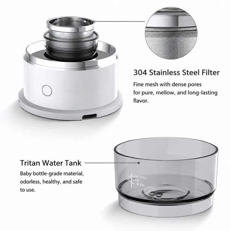 Pour Over Coffee Maker 304 Stainless Steel Tritan Portable: tritan filter tank close-up