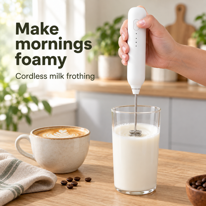 Handheld Milk Frother – USB-C, 3 Speeds, Double-Ring Head - productafbeelding
