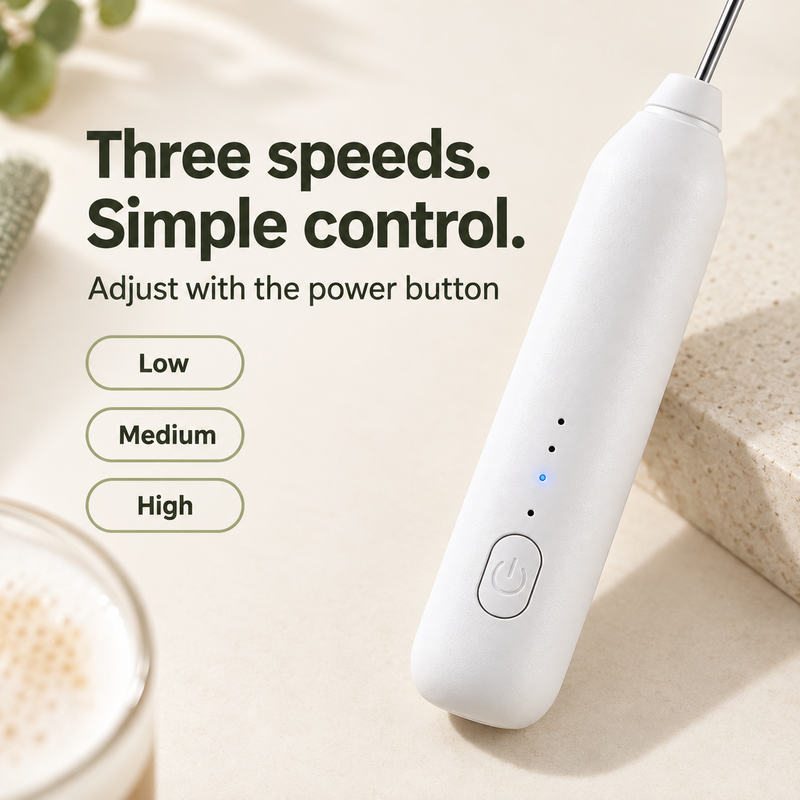 Handheld Milk Frother – USB-C, 3 Speeds, Double-Ring Head - productafbeelding