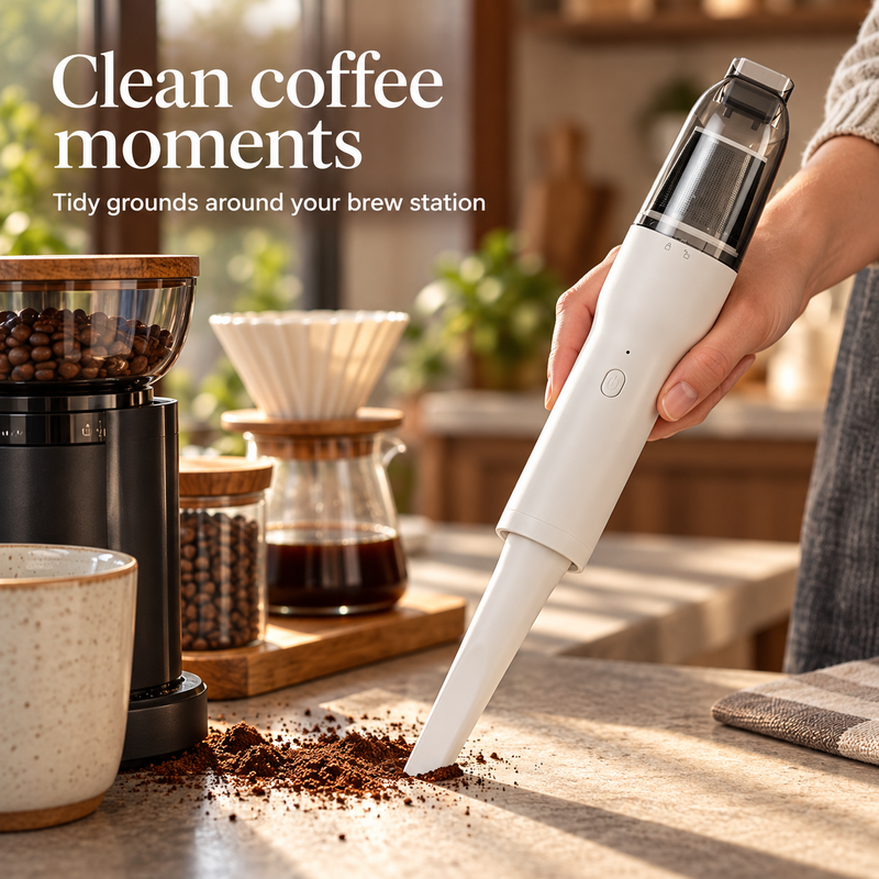 Handheld Coffee Cleaning Vacuum – 50W, 130ml Dust Cup, White - immagine del prodotto