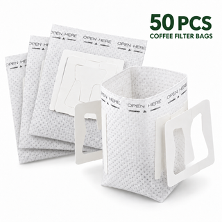 Yozcoffee hanging-ear coffee filter bags, 50-pack, on a white background
