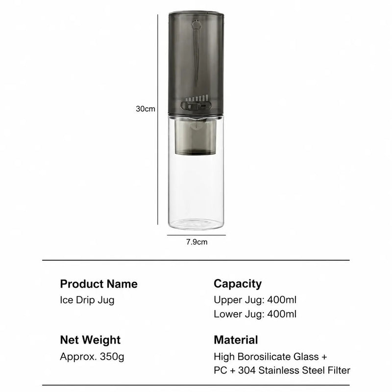 Adjustable Flow Ice Drip Cold Brew Coffee Maker: dimensions specifications infographic