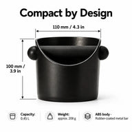Yozcoffeeエスプレッソ用ノックボックスの寸法：幅110mm、高さ100mm、容量0.45L、重量約208g
