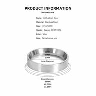 Espresso Dosing Funnel 51/53/58mm Magnetic Stainless Steel: size chart 51mm 53mm 58mm