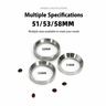 Yozcoffee magnetic espresso dosing funnel ring shown in 51mm 53mm and 58mm sizes