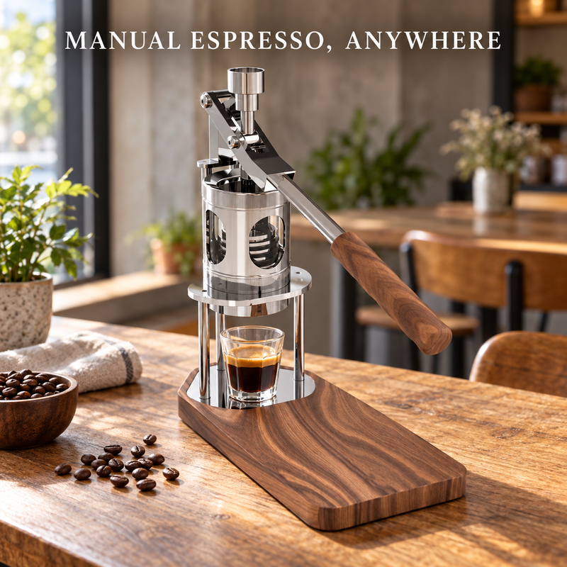 Manual Lever Espresso Maker – 51/58mm, Walnut Base - Produktbild