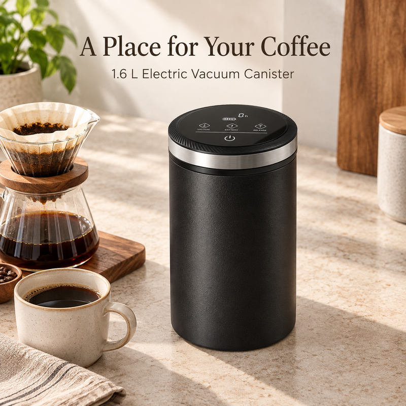 Electric Vacuum Coffee Canister – 1.6L Stainless Steel, Digital Touch Lid - imagen del producto