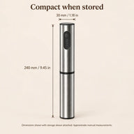 Yozcoffee milk frother dimensions with storage sleeve attached: approximately 240 mm by 30 mm