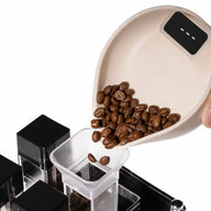 Coffee Bean Scale Scoop Mini Digital Dosing Tool Beige/Black: pouring beans beige