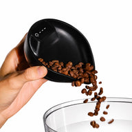 Coffee Bean Scale Scoop Mini Digital Dosing Tool Beige/Black: pouring beans black