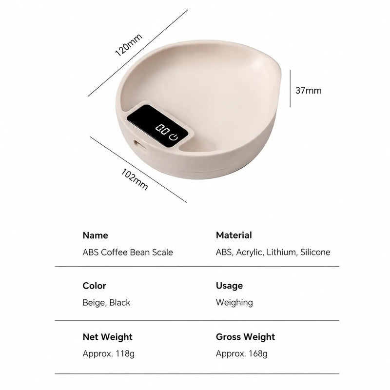 Coffee Bean Scale Scoop Mini Digital Dosing Tool Beige/Black: dimensions materials beige black