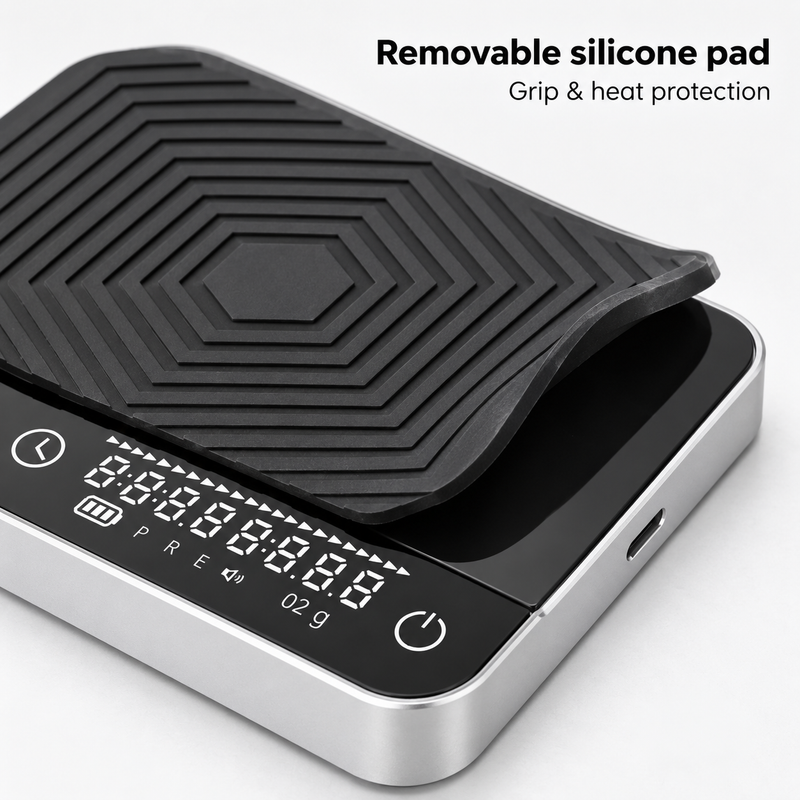 Close view of removable grooved heat-resistant silicone pad